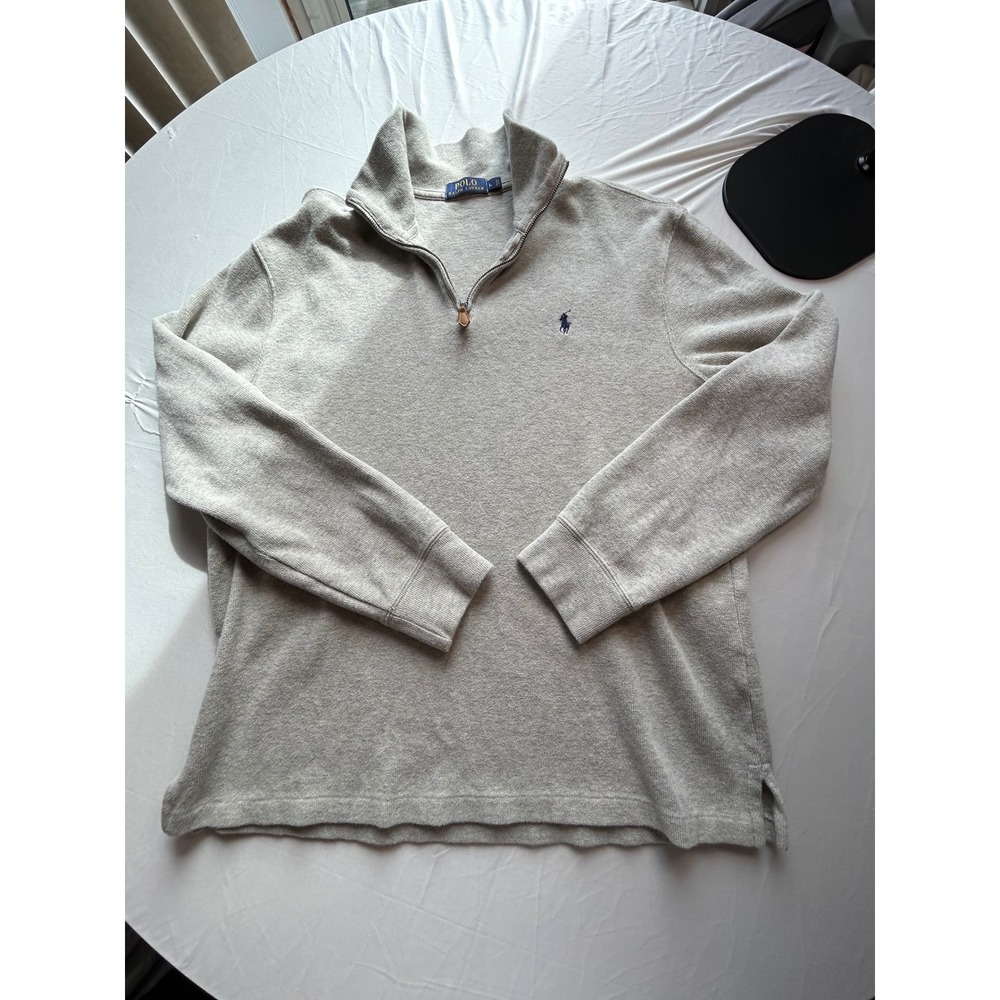 Polo Ralph Lauren Mens Quarter Zip Pullover Sweater Grey Cotton Pony Logo Large